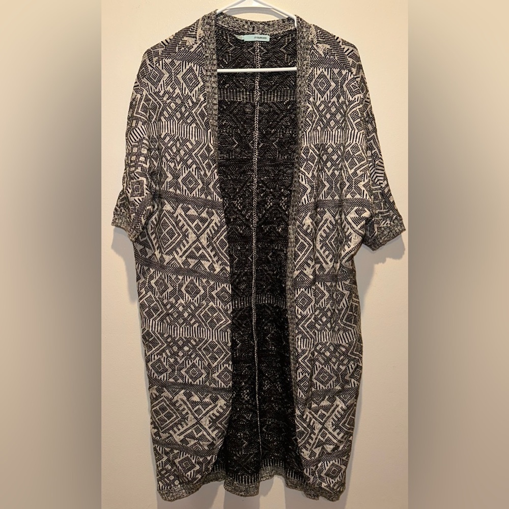 Maurices‎ Women's Open Front Geometric Print Knit Long Cardigan Duster Size XS